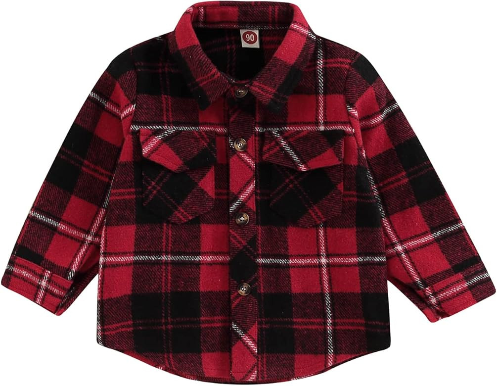 Karuedoo Toddler Baby Boy Girl Long Sleeve Plaid Shirts Flannel Lapel Button Down Shacket Jacket ... | Amazon (US)