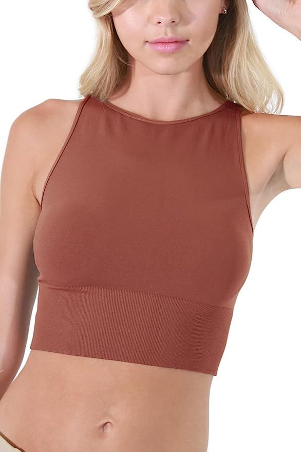 NIKIBIKI Women Seamless Solid High Neck Crop Top, Made in U.S.A, One Size | Amazon (US)