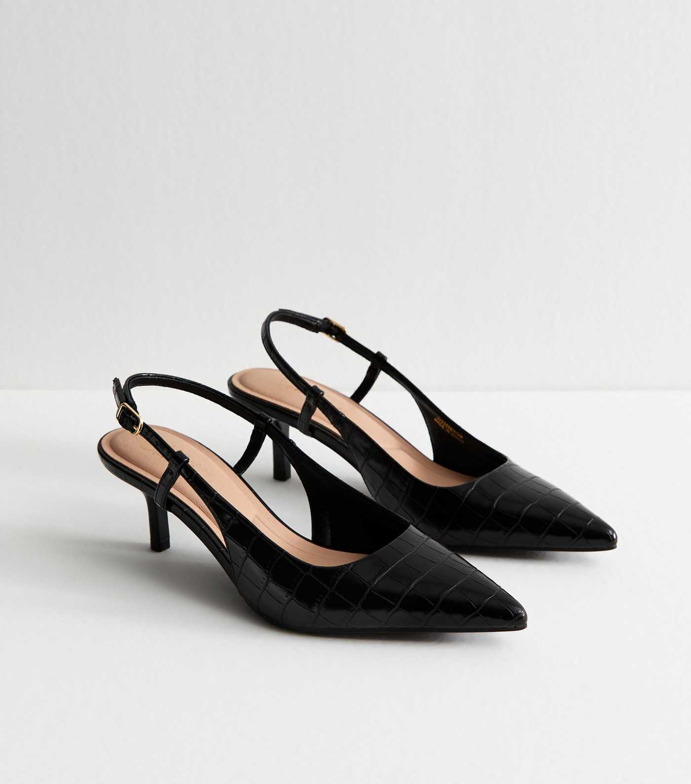 Black Faux Leather Crocodile Effect Slingback Pumps | New Look | New Look (UK)