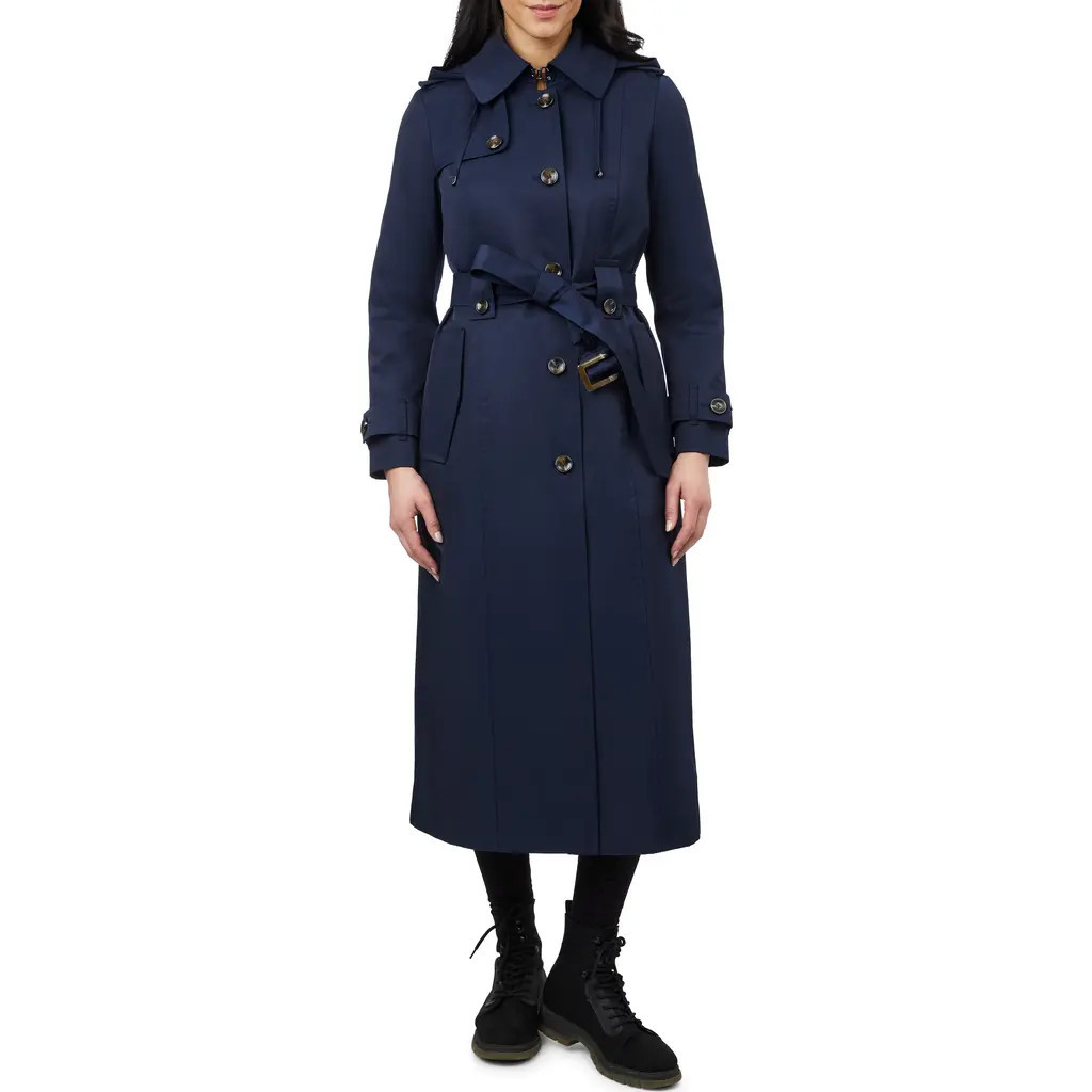 London Fog Water Resistant Belted Trench Coat in Midnight Navy at Nordstrom, Size X-Large | Nordstrom