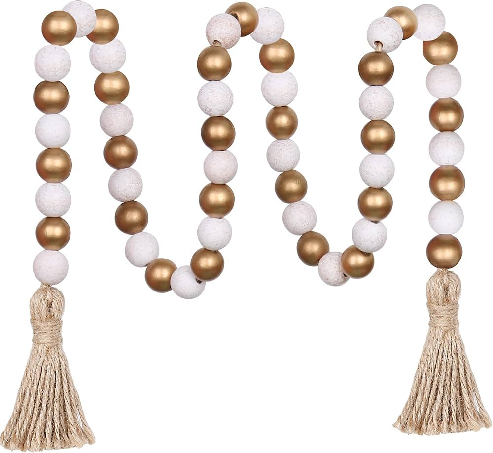 Meplait Wood Bead Garland,39in Farmhouse Beads with Tassels Boho Beads for Tiered Tray Decorativ... | Amazon (US)