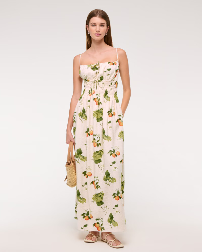 Women's Smocked Tie-Front Maxi Dress | Women's Dresses & Jumpsuits | Abercrombie.com | Abercrombie & Fitch (US)