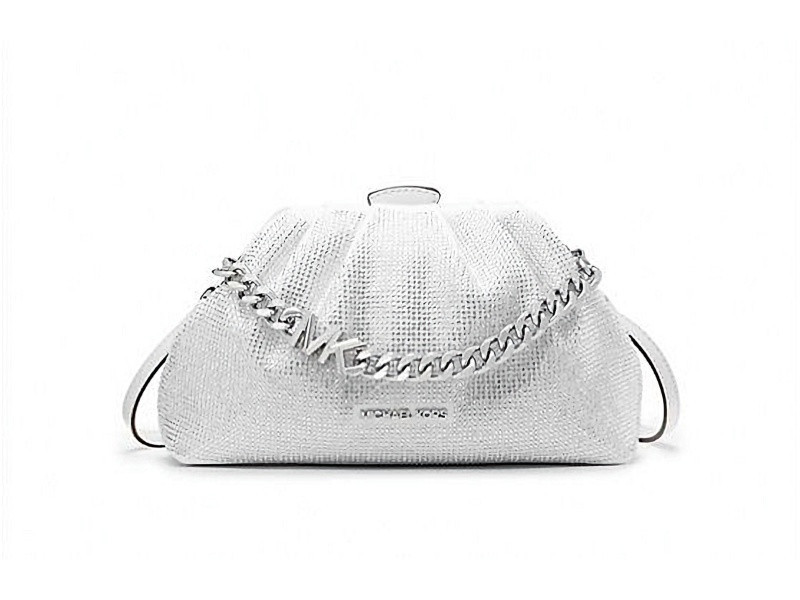 Michael Kors Nola Small Crystal Embellished Washed Silver Denim Crossbody Handbag | JTV Jewelry