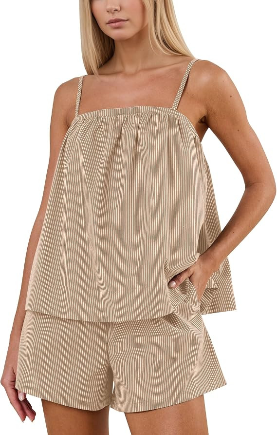 Burtell Summer Striped Short Sets Women 2 Piece Outfits Sleeveless Tank Tops Wide Leg Shorts Matc... | Amazon (US)