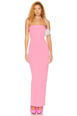 Helsa Tech Gabardine Long Strapless Dress in Very Pink | FWRD | FWRD 