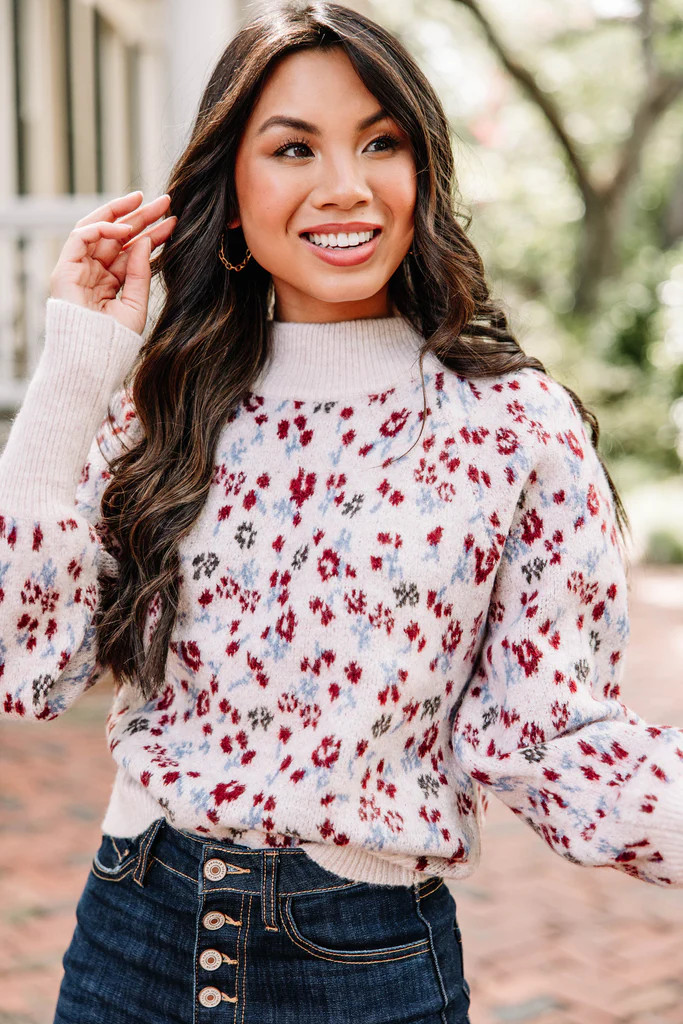 All In Fun Natural White Floral Sweater | The Mint Julep Boutique
