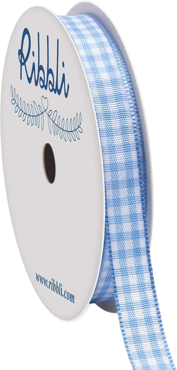 Ribbli Light Blue and White Gingham Ribbon,100% Polyester Woven Edge,3/8 Inch x 10 Yard,Plaid Rib... | Amazon (US)