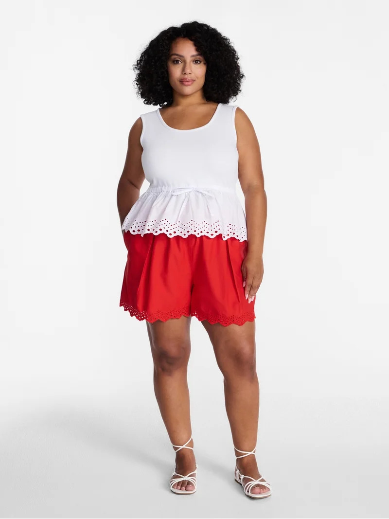 Time and Tru Women's Eyelet Trim Shorts, Sizes XS-XXXL | Walmart (US)