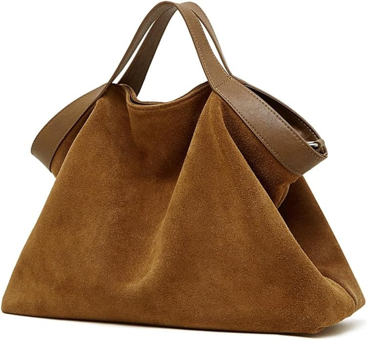 Large Suede Hobo Tote Bag, Brown Oversized Slouchy Shoulder Crossbody Bag for Daily Commute & Tra... | Amazon (US)