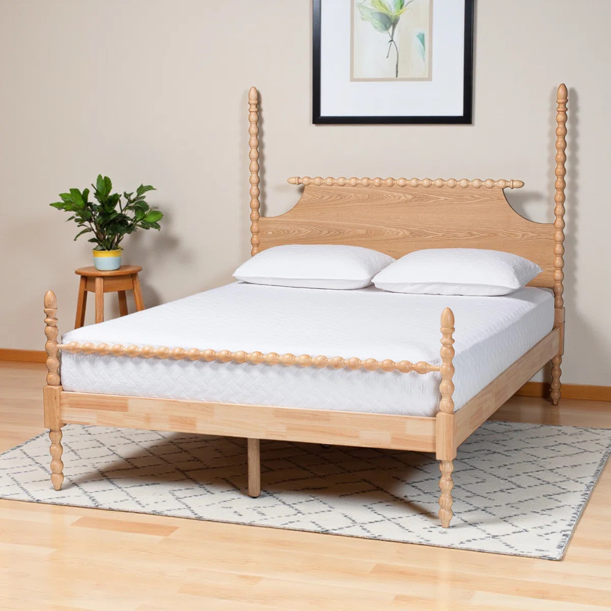 Celsie Queen Size Four-Poster Platform Bed with Natural Wooden Bed Frame, 58.82'' H X 62.04'' W X... | Wayfair North America