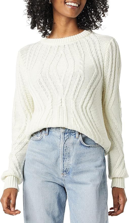 Amazon Essentials Women's 100% Cotton Crew Neck Cable Sweater | Amazon (US)