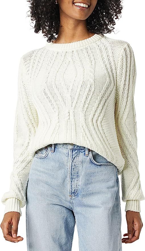 Amazon Essentials Womens 100% Cotton Crew Neck Cocoon Cable Sweater | Amazon (CA)