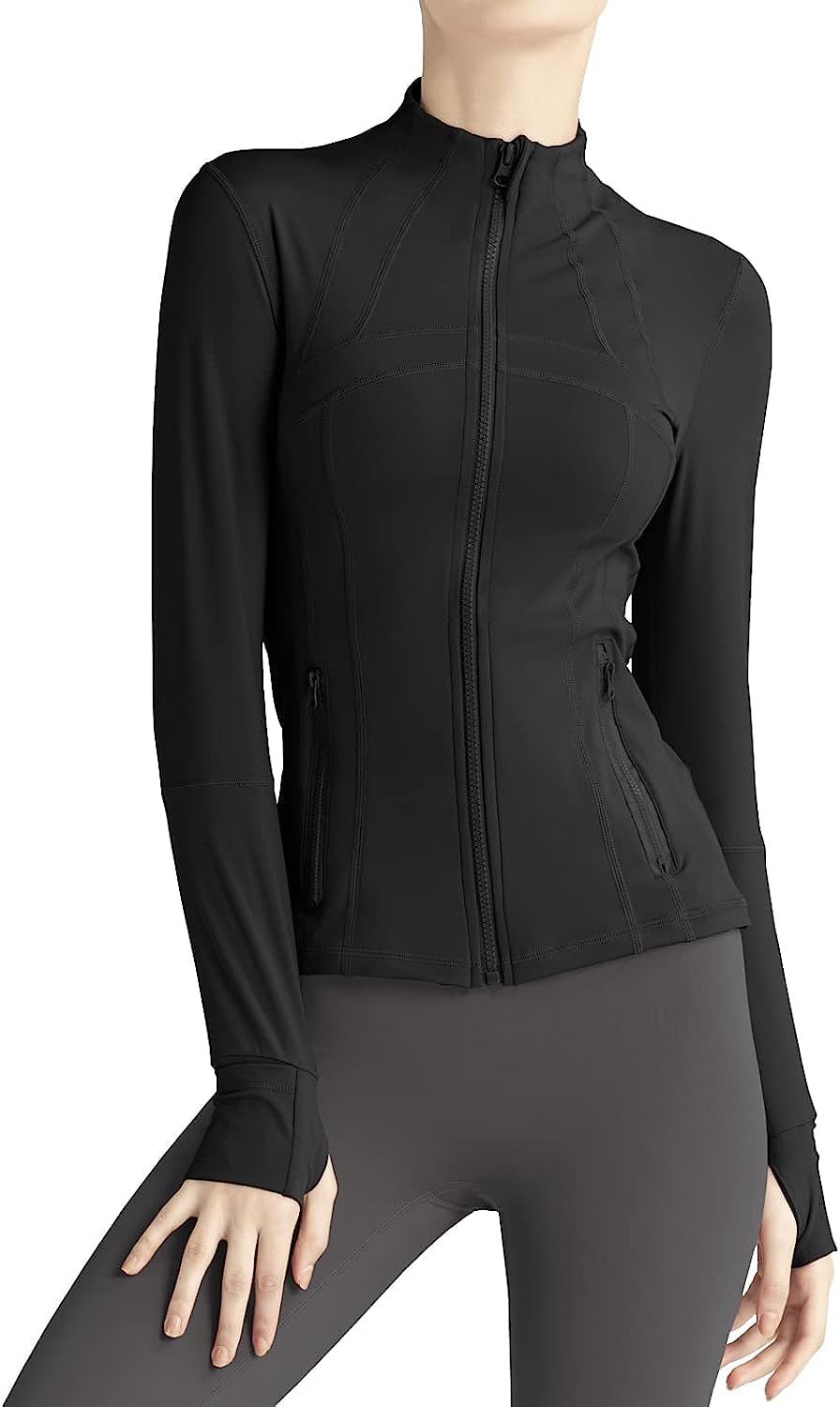 Gacaky Women's Slim Fit Workout Running Track Jackets Full Zip-up Yoga Athletic Jacket with Thumb Ho | Amazon (US)