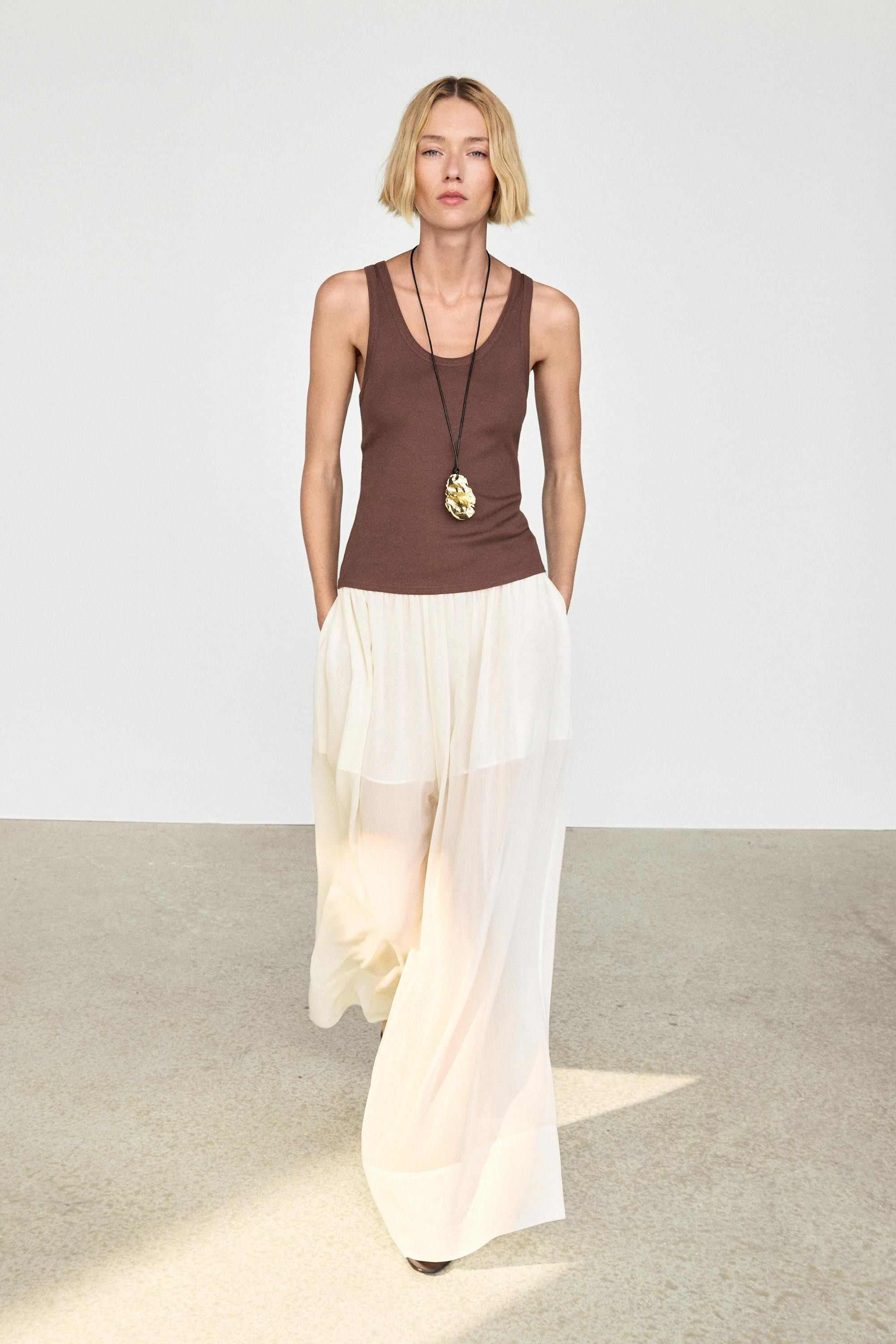 Semi-sheer flowing wide-leg pants | Massimo Dutti UK