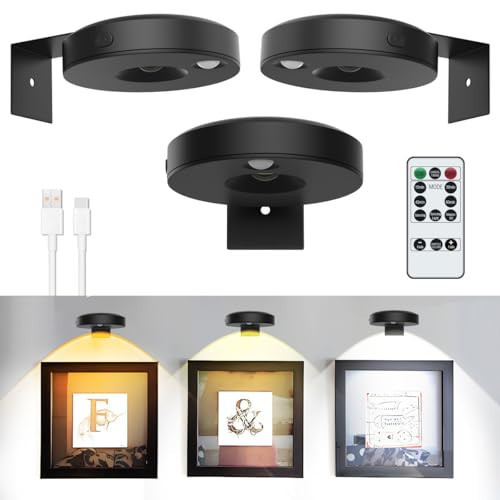 3Pack LED Picture Lights for Wall Rechargeable Battery Picture Frame Light with Remote Wireless Magnetic Art Display Light Dimmable&Timer Wall Sconce for Painting Poster Artwork Home Lighting Decor | Amazon (US)