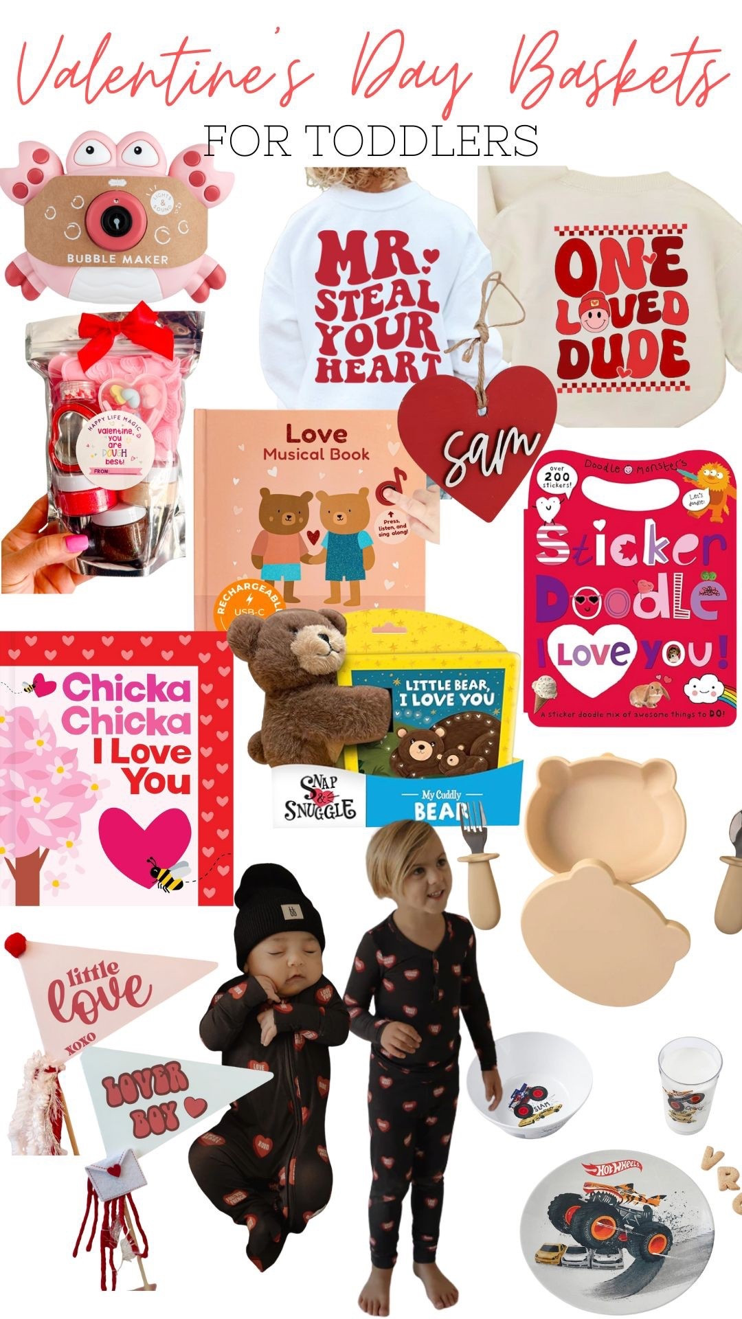 Sharing some Valentine’s Day basket ideas wow be careful. Be careful I put together for our toddlers. Everything from personalized Valentine’s Day sweatshirts, Valentine’s Day books, Valentine’s Day jammies, Play-Doh, and other fun things for love day. All the perfect gifts for your kiddos! 

#LTKKids #LTKFindsUnder100 #LTKFindsUnder50