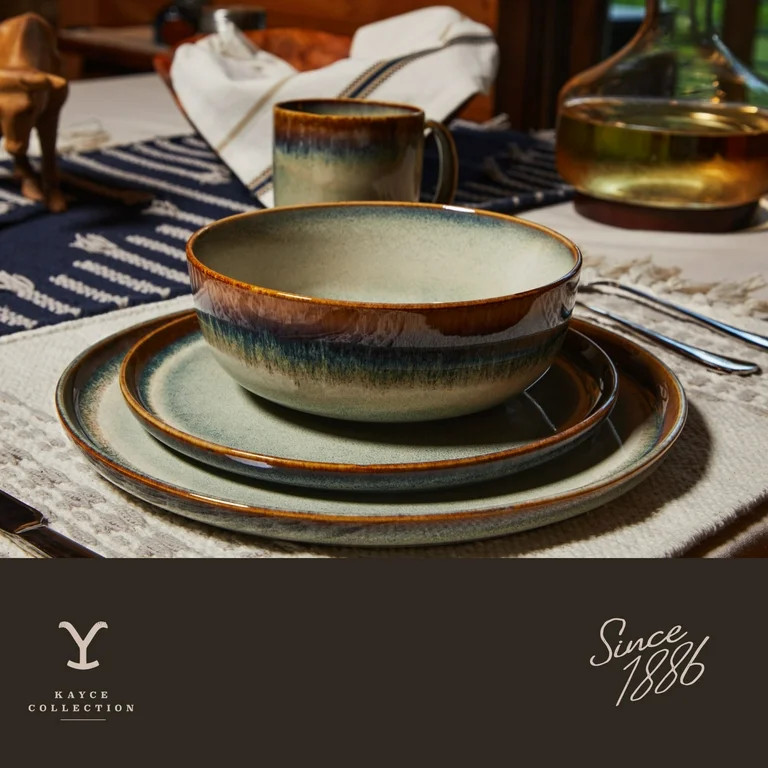 Yellowstone 12-Piece Ceramic Dinnerware Set, Kayce Collection - Walmart.com | Walmart (US)
