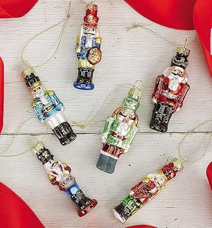 Amazon.com: Lillian Vernon Glass Nutcracker Christmas Ornaments - Set of 6, 6 Designs, Hand Blown... | Amazon (US)