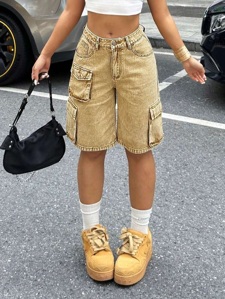 Women's Casual Washed Denim Wide Leg Shorts | SHEIN