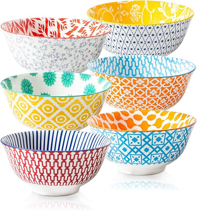 24 Oz Ceramic Soup Bowls Set of 6 | Cereal Bowl - 6 Inch Large Kitchen Bowl for Pasta Salad Desse... | Amazon (US)