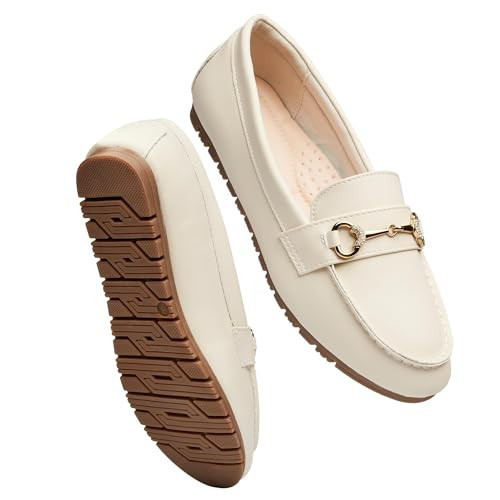 COOL COSER C Women's Casual Comfort Loafers Slip on Flat Shoes Women's Penny Loafers with Arch Support Women Dressy Moccasins (Beige PU,6) | Amazon (US)