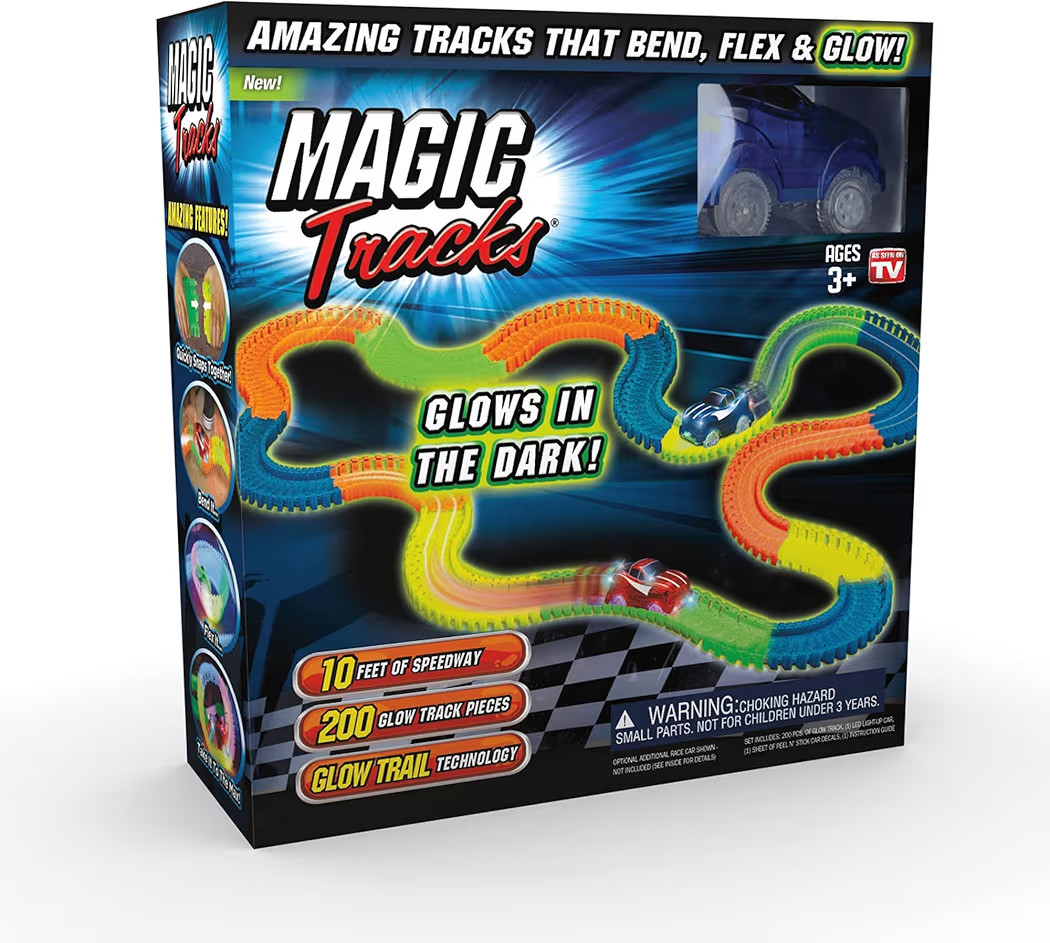 Ontel Magic Tracks 10 Foot Glow In The Dark Bendable Flexible Racetrack with LED Light-Up Race Ca... | Amazon (US)