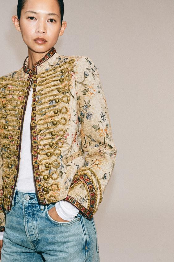 Zara - Embroidered Frog Fastening Jacket Zw Collection - Multicolored - M - Woman | Zara US