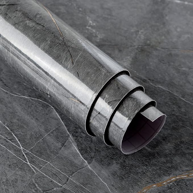 BOMENG Glossy Gray Marble Wallpaper Peel and Stick Thick Textured Grey Marble Contact Paper Self ... | Amazon (US)