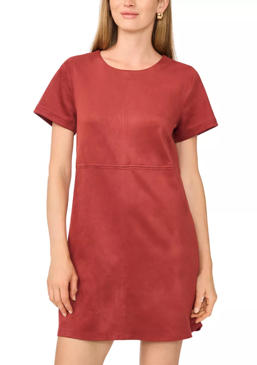 Women's Short Sleeve A-Line Vegan Suede Dress | Belk