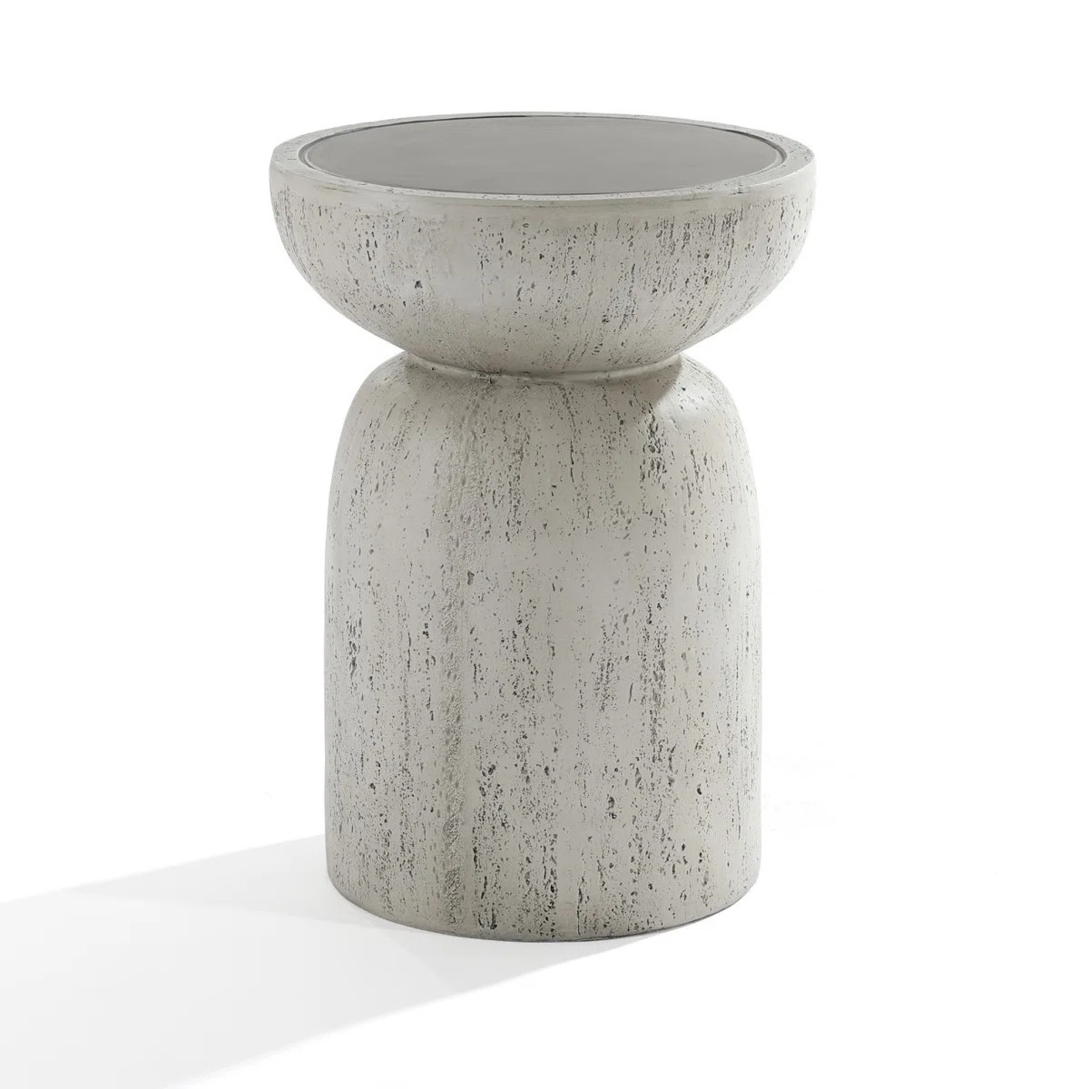 19.7" H Gray Round Outdoor Side Table, Rustic Cement-Look Patio Table | Wayfair North America