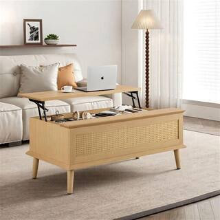Teagan 42 in. Natural Rectangle Rattan/Wicker Lift-Top Coffee Table with Storage | The Home Depot