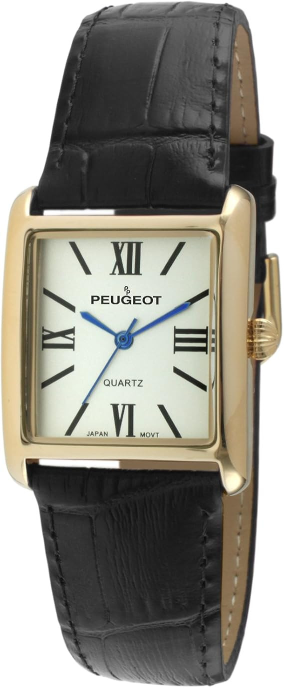 Peugeot Women's 14K Gold Plated Tank Leather Dress Watch with Roman Numerals Dial | Amazon (US)
