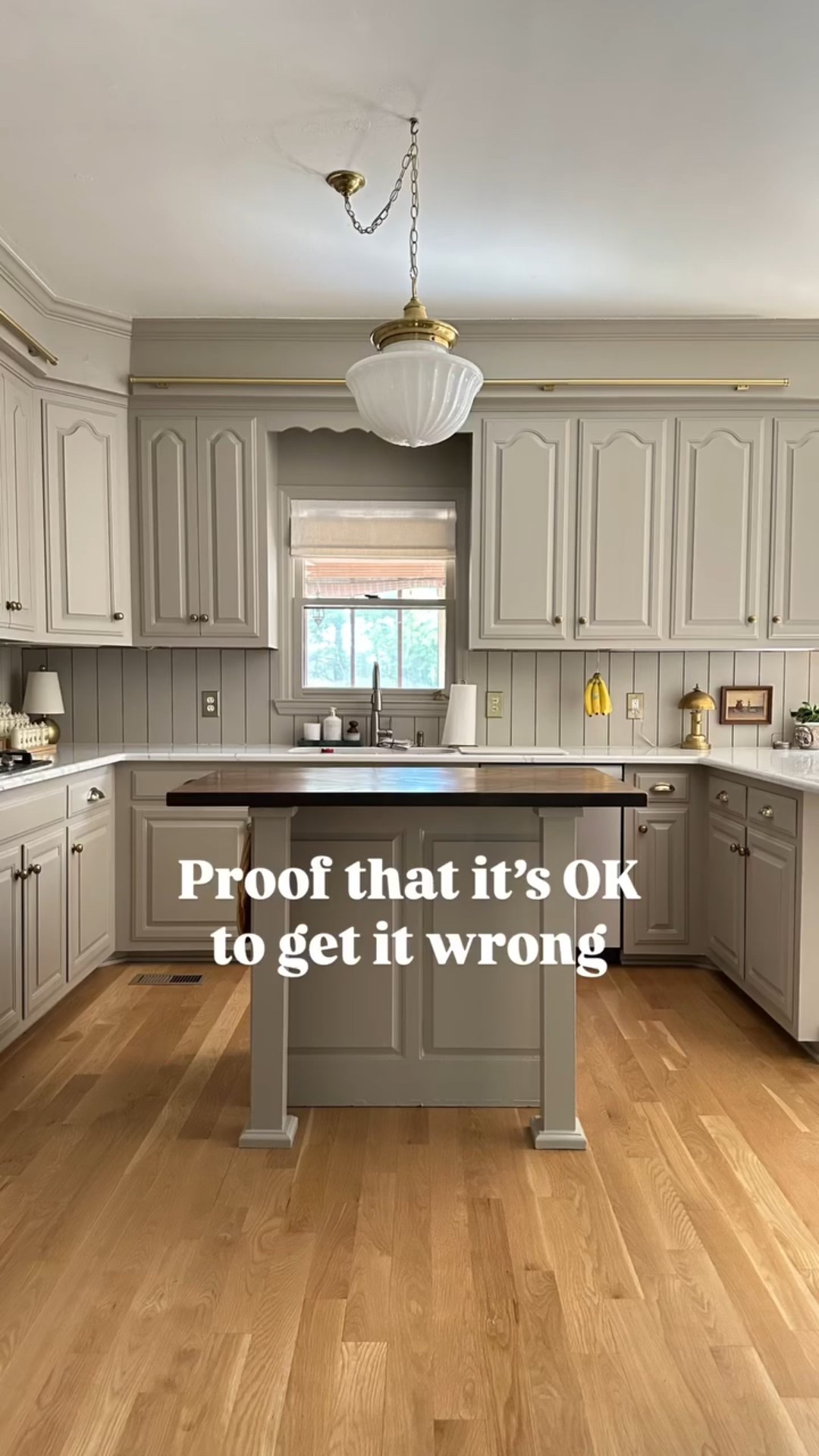 Lately I’ve been a lot more open about sharing when I get it wrong and this is one of those times.

When I renovated my kitchen last year, I had my heart set on vintage pendants for the island. That plan fell through, and in a rush I settled on a milk glass pendant. Do I like the light itself? Yes. Does it feel right for the space? Not at all. It was too stark and competed with the vintage pendant in my breakfast nook.

A few weeks ago I scored this Visual Comfort pendant on FBMP—brand new, 60% off—and it completely changed the vibe. The more modern shape balances beautifully with the vintage touches (like my spice jars and that breakfast nook pendant) and adds just the right tension between old and new. Someday I’ll move the junction box so it doesn’t need to be swagged, but for now it feels perfect.

I sold my old fixture and ended up breaking even, which feels like proof that it’s okay to admit when something doesn’t work. Design isn’t about getting it “right” the first time, it’s about evolving until it feels right for you.

Do you ever swap things out when they don’t sit right? Let’s normalize letting go of the guilt and making changes when we need to.

Follow along, because I’ll be tackling a few more “redos” before the holidays. What do you think is next?

#KitchenDesign #KitchenLighting #VisualComfortLighting #CollectedHome #VintageModern #MoodyInteriors #InteriorDesign #LoveWhereYouLive #SecondHand #FBMP

Moody | Cozy | Cozy Interiors | Moody Aesthetic | Secondhand | vintage | home improvement | renovation | traditional | interior design | design inspo | home decor | antiques | thrifted finds | collected home | thrifting | affordable decor | DIY | facebook marketplace  | FBMP | estate sales | sustainable | upcycle | Nashville