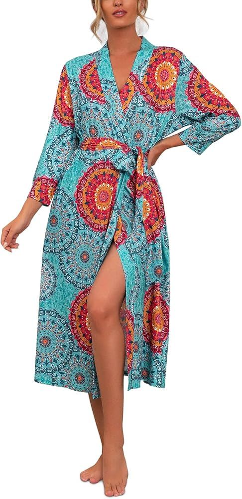 Women Robes Long Knit Bathrobe Lightweight Sleepwear Spa Robe Ladies Loungewear | Amazon (US)