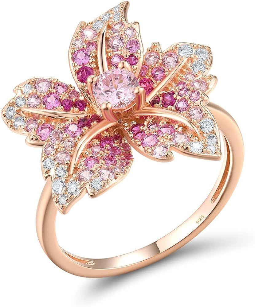 Santuzza Sterling Silver Gemstone Flower Ring for Women | Amazon (US)