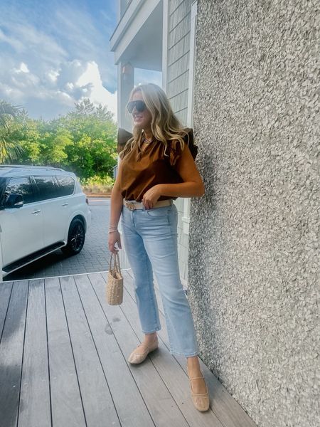 Love this outfit! Not usually a neutral girl but I LOVE this brown top! Wearing a small top and size 26 jeans. Code FANCY15 for 15% off 

#LTKfindsunder100 #LTKSeasonal #LTKstyletip