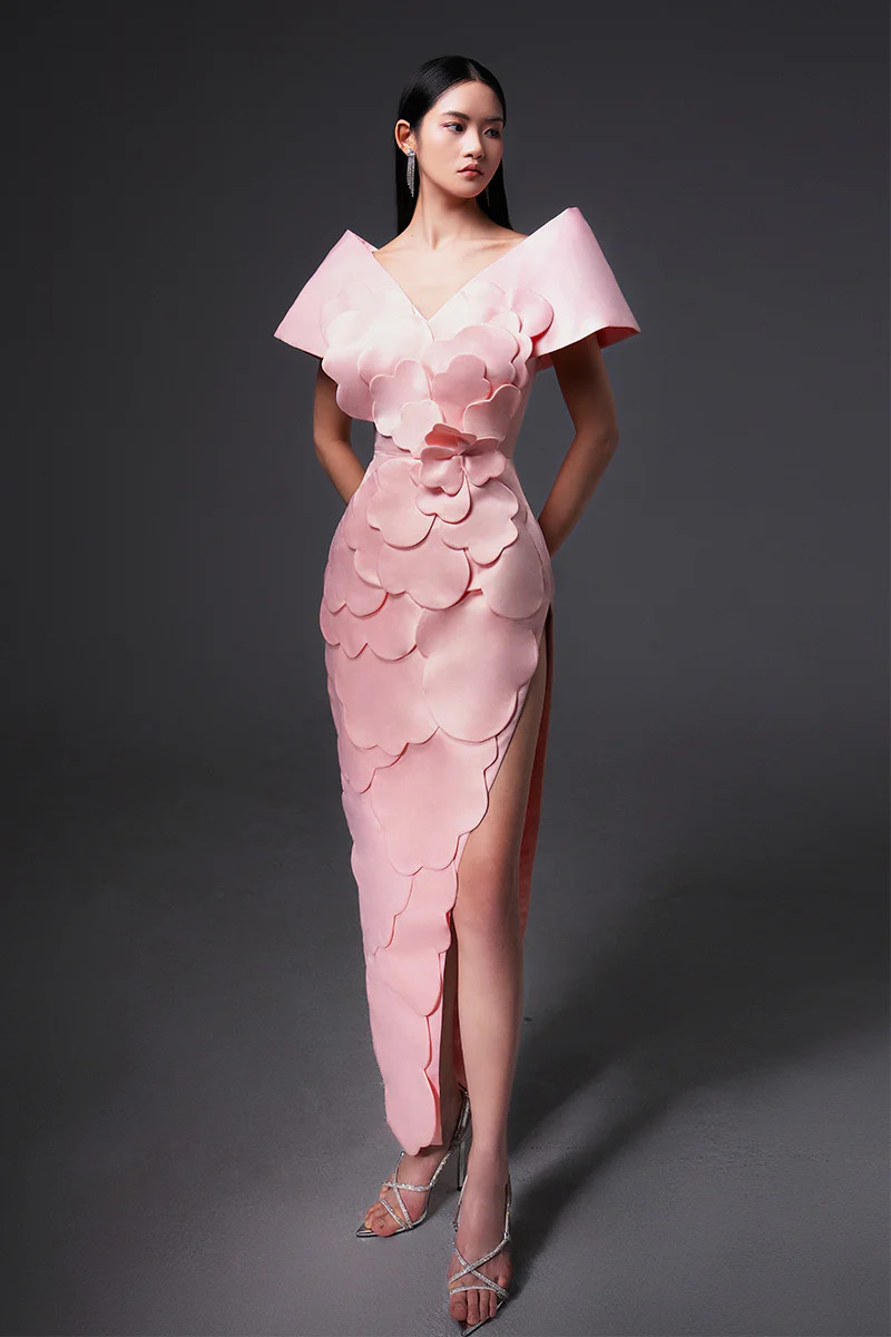 CULT MIA X HAPPY CLOTHING GLENN FLOWER APPLIQUE TAFFETA MAXI DRESS IN PINK | HAPPY CLOTHING | CUL... | CULT MIA UK LTD