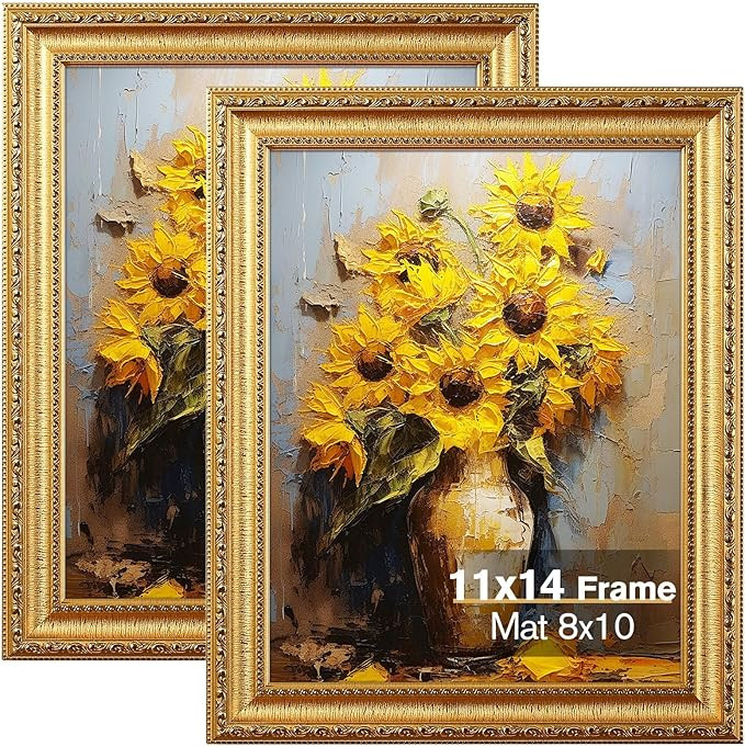 11x14 Gold Picture Frame, Photo Frame for Wall or Tabletop Display, 2 Pack Ornate Vintage Picture... | Amazon (US)