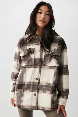Sherpa Lined Plaid Shirt Jacket | Ardene