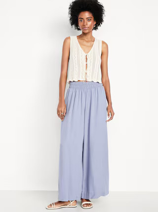 Mid-Rise Linen-Blend Super Wide-Leg Palazzo Pants | Old Navy (US)
