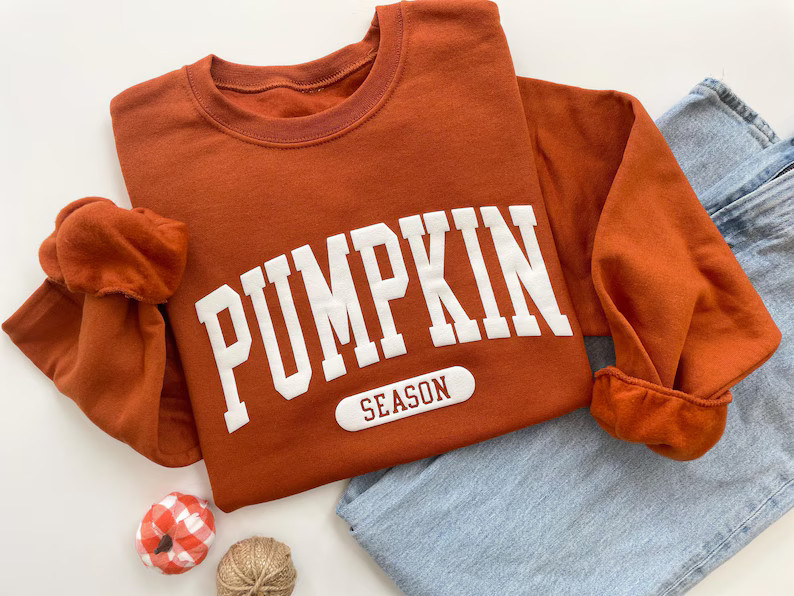 Embossed Fall Pumpkin Season Crewneck Sweatshirt - Etsy | Etsy (US)