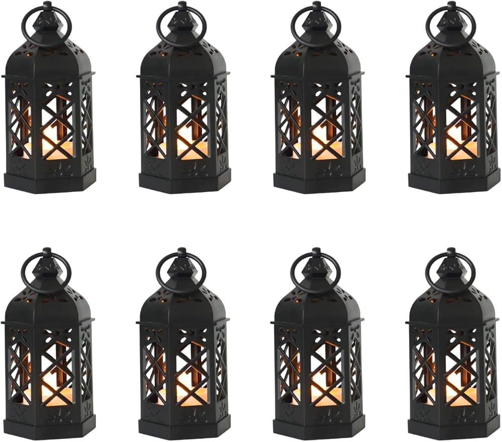 8-Pack Mini Lanterns with Flickering LED Candles, Moroccan Style Decorative Hanging Lanterns for ... | Amazon (US)