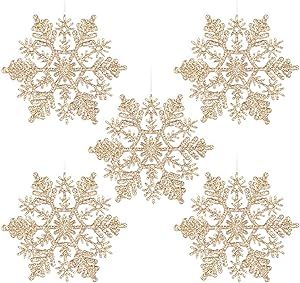 Amazon.com: ZHMTang 4''/10cm Sparkling Glittered Plastic Snowflake Ornaments Christmas Tree Decor... | Amazon (US)