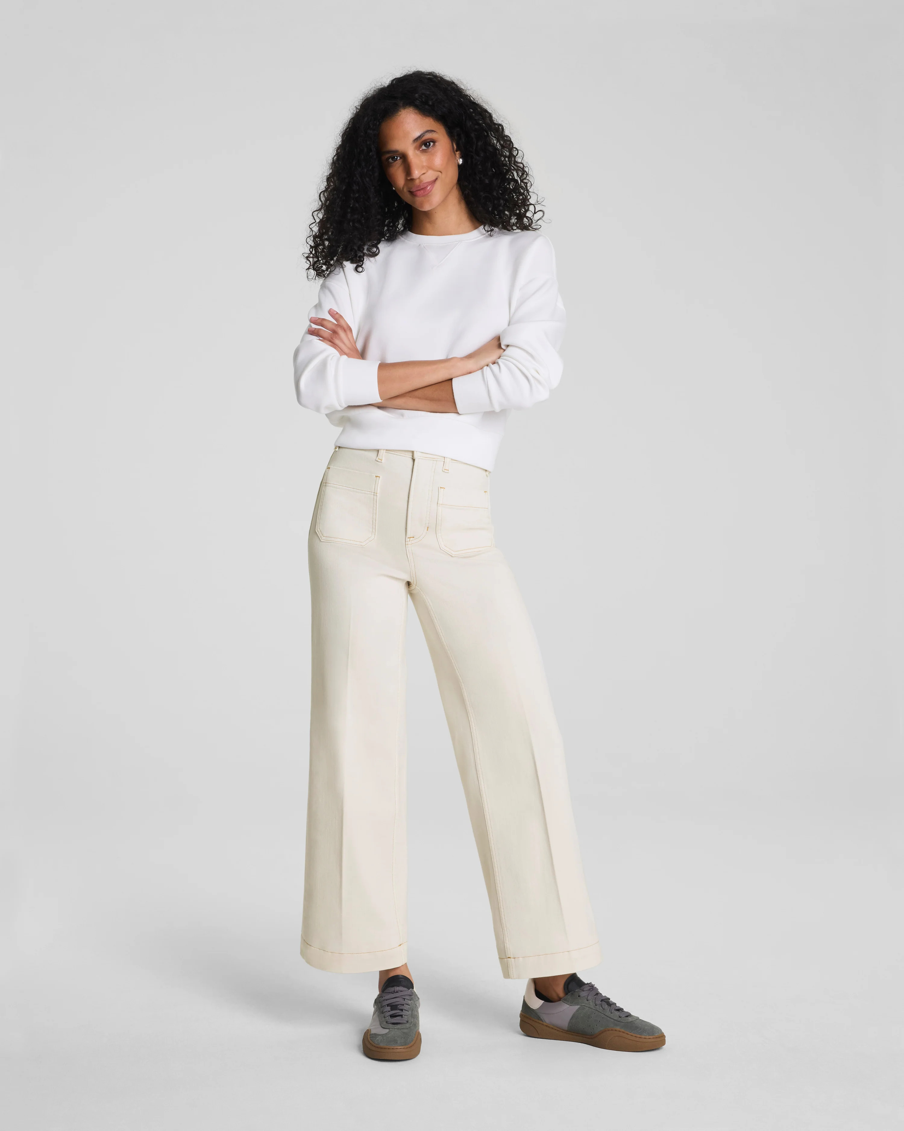 Cropped Wide Leg Jeans with Patch Pockets | Spanx