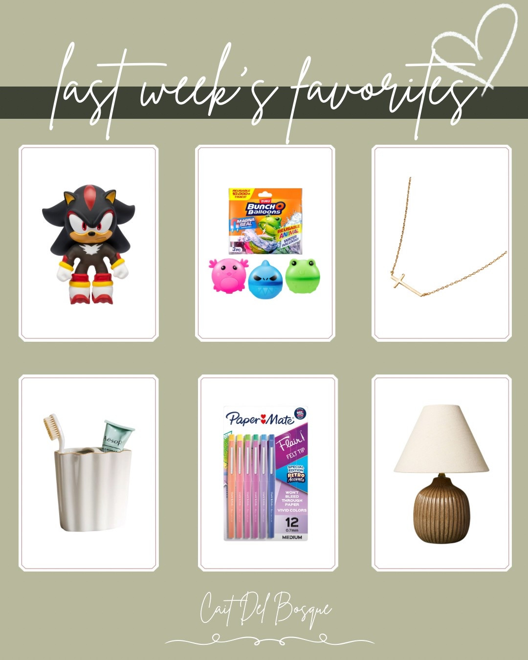 Last Week’s Favorites! 🤍

Shadow goo jit Zu toy, bunch o balloons refillable balloons, 24k gold plated cross necklace, toothbrush holder, papermate flair pens, accent lamp, Target, Anthropologie, fun finds, home, kids toys, jewelry, necklace, bathroom, lamp, kitchen, living room, kids finds 

#LTKFindsUnder50