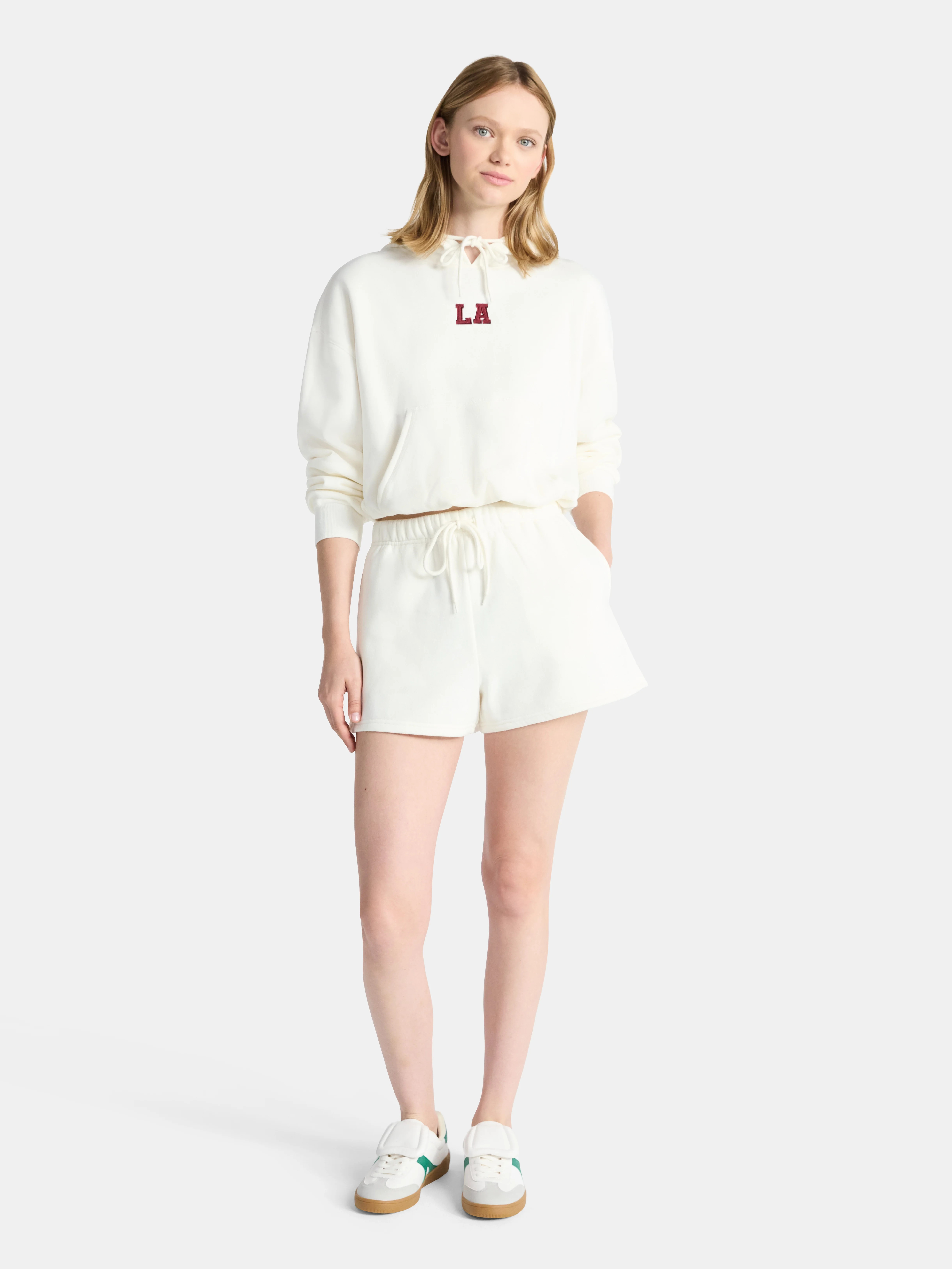 No Boundaries Bubble-Hem Hoodie and Drawstring Shorts Set, 2-Piece, Women’s | Walmart (US)