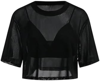 Women's Two Piece Sheer Mesh Short Sleeve Cropped T Shirts with Deep V Neck Cami Tank Tops | Amazon (US)