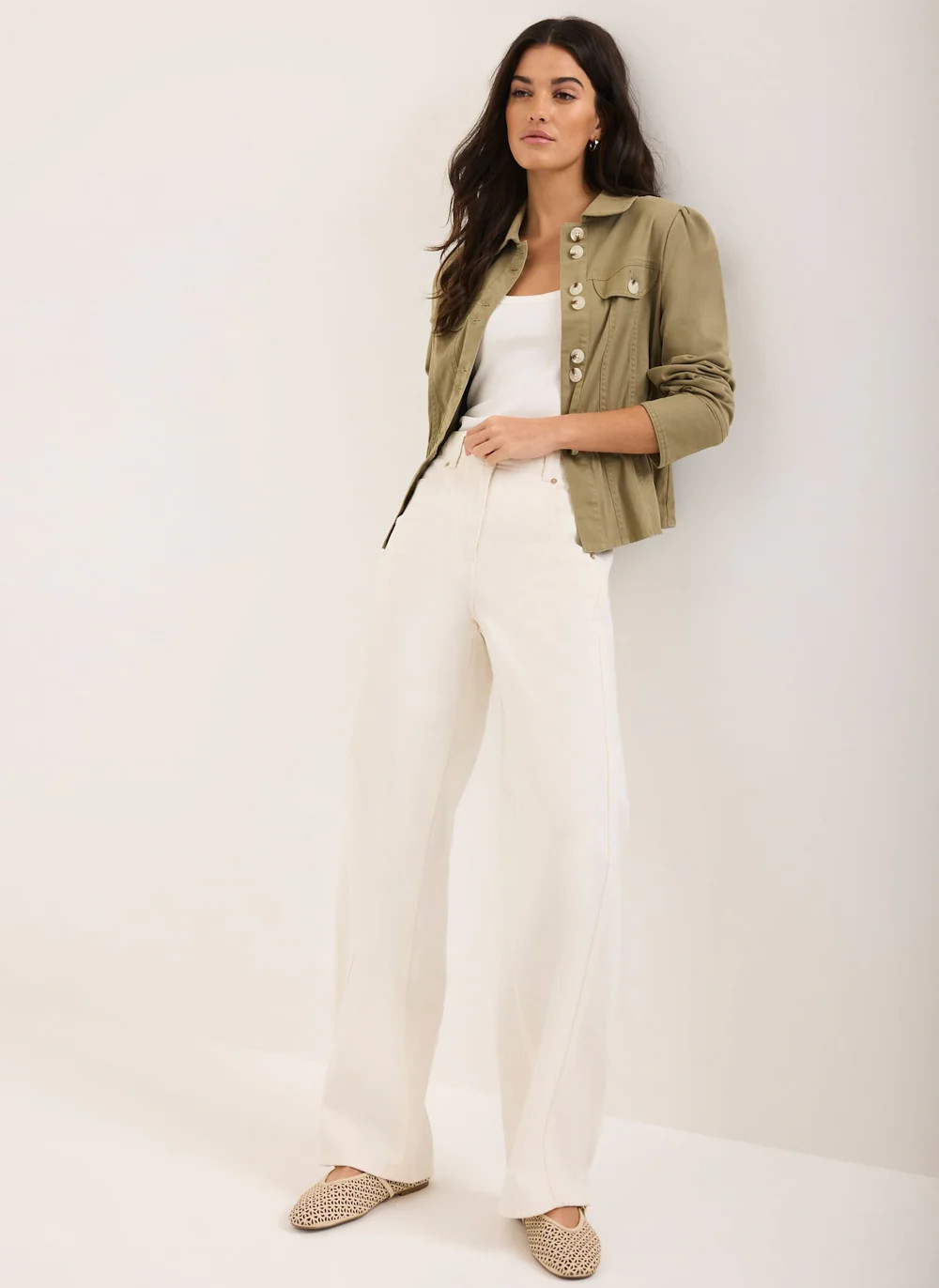Cream Relaxed Wide Leg Jeans | Mint Velvet