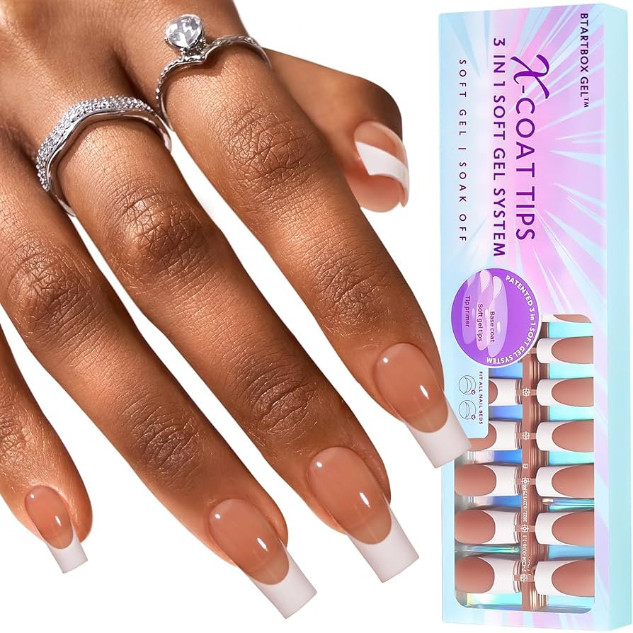 btartboxnails XCOATTIPS French Tip Nails, 300pcs Brown Long Square French Tip Gel Nails, French T... | Amazon (US)