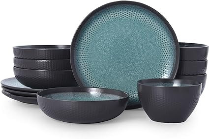 Pfaltzgraff 5267773 Maddox 12-Piece Dinnerware Set, teal       Add to Logie | Amazon (US)